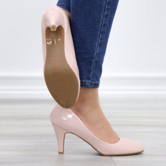 Dusty Rose Paten Slip On Kitten Low Heel Pumps - Picture 2 of 11